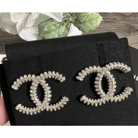 Silver CHANEL Crystal XL Stud Earrings 24A (CHXX024) - Picture 8 of 10